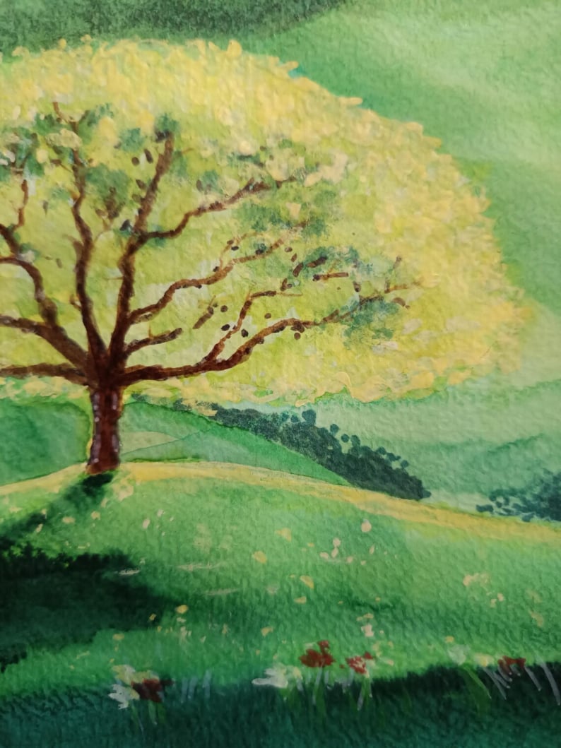 Aquarelle originale, Arbre de vie en montagne