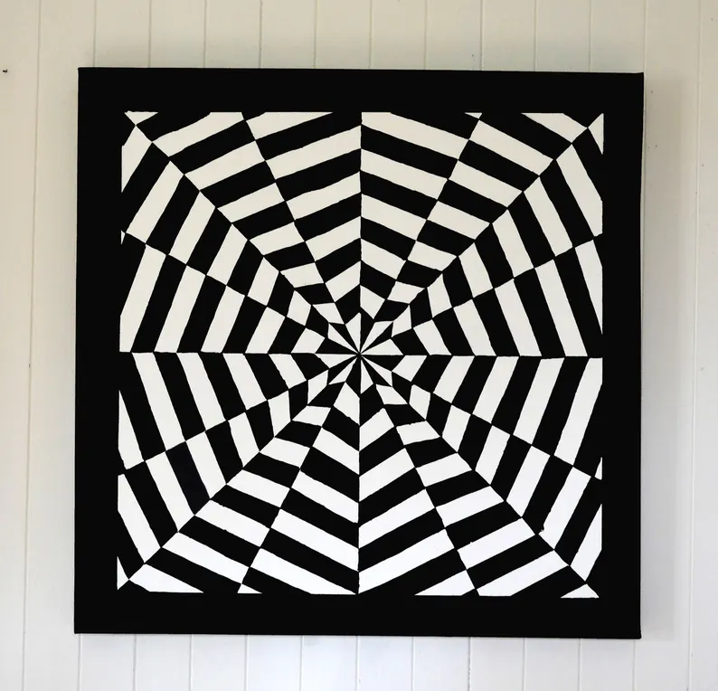 Tableau à la peinture acrylique, Noir et Blanc, 'Hypnotique', décoration murale