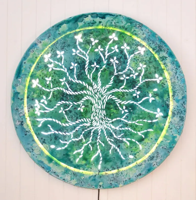 TArbre de vie lumineux, tableau à LED rond 60 cm, Décoration murale