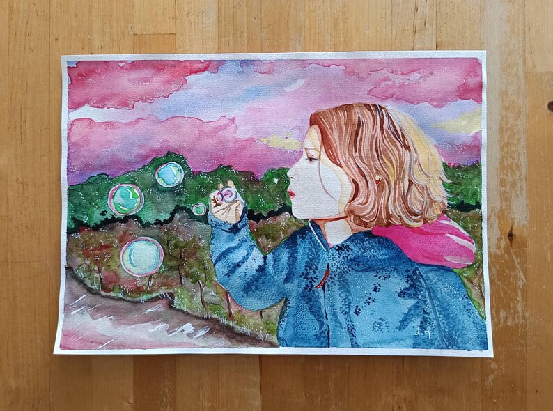 Aquarelle ethnique femme indienne Abdhisarika