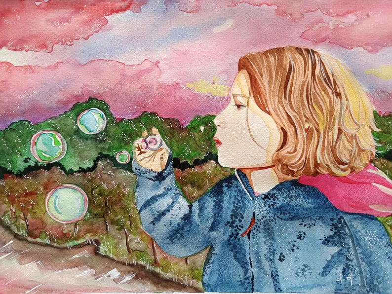 Aquarelle ethnique femme indienne Abdhisarika