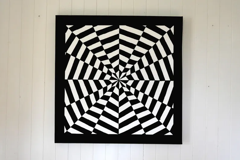 Tableau à la peinture acrylique, Noir et Blanc, 'Hypnotique', décoration murale