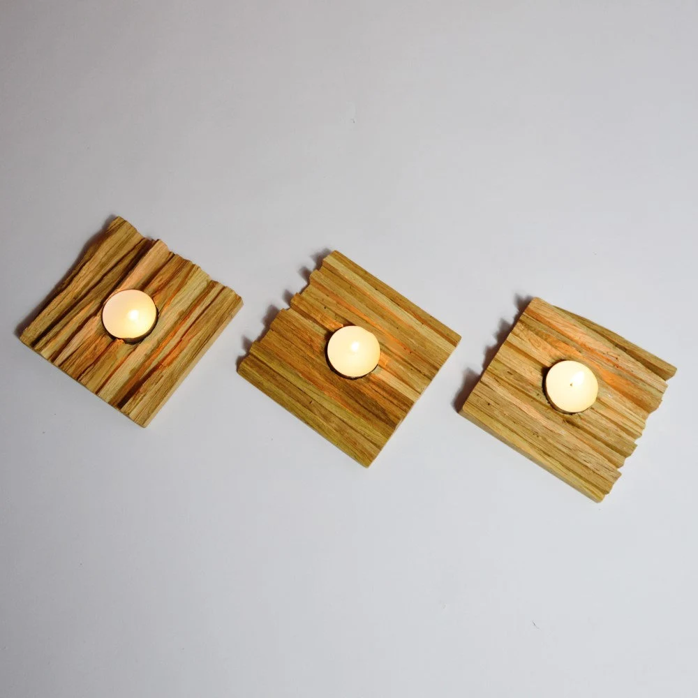 Myxaim // Lot de 3 porte bougies en bois recyclé