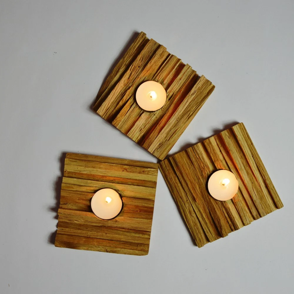 Myxaim // Lot de 3 porte bougies en bois recyclé