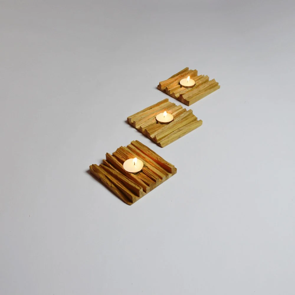 Myxaim // Lot de 3 porte bougies en bois recyclé