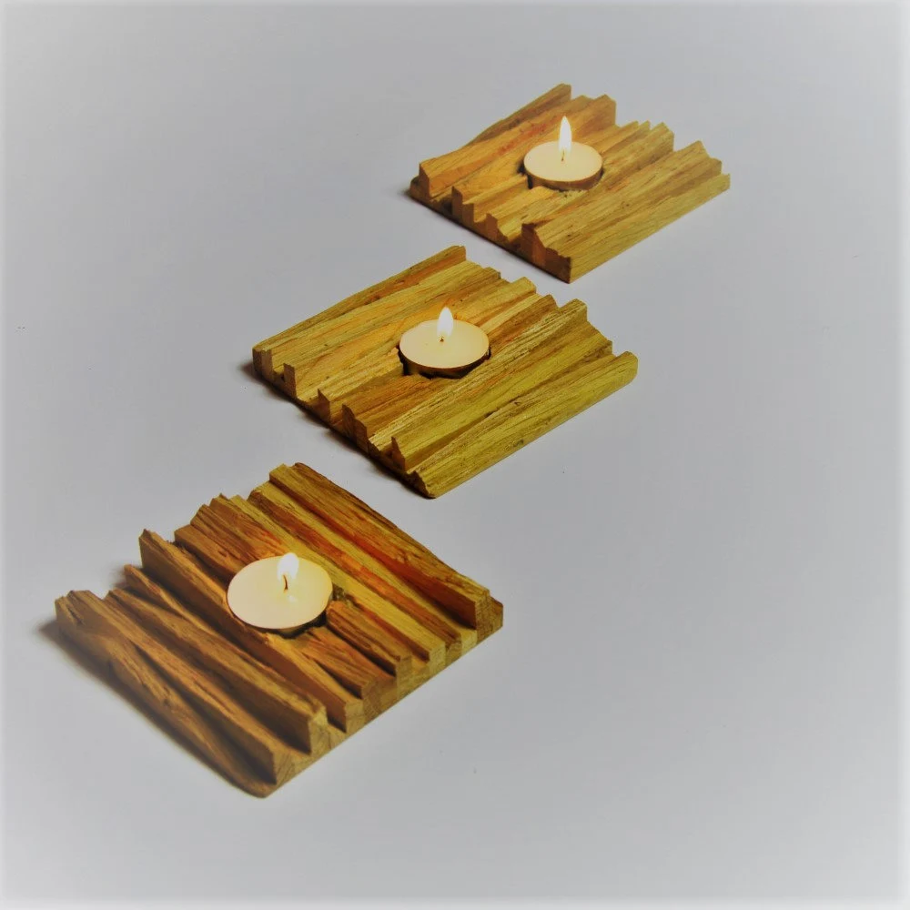 Myxaim // Lot de 3 porte bougies en bois recyclé