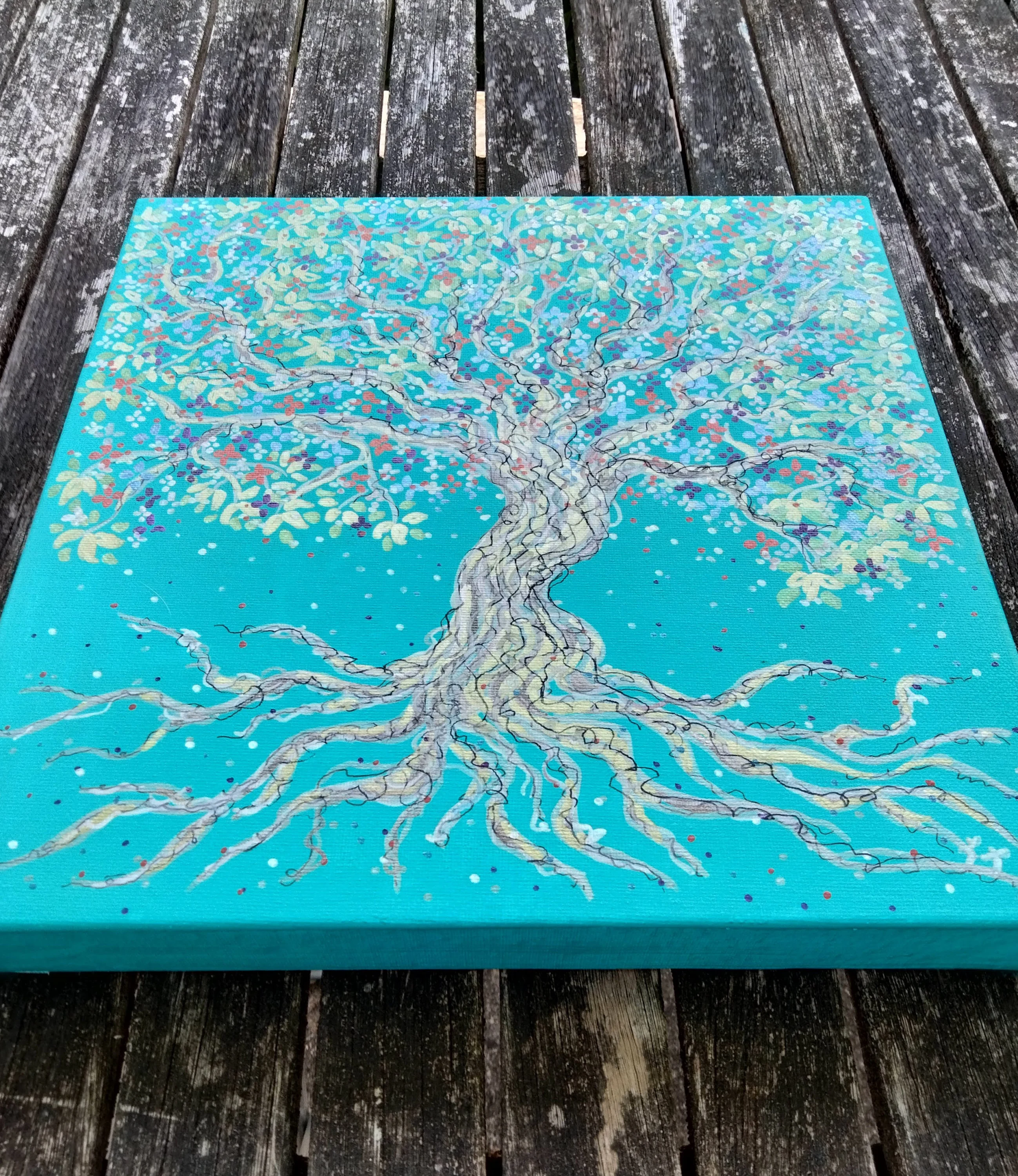 Arbre de vie fleuri multicolore et brillant, décoration murale