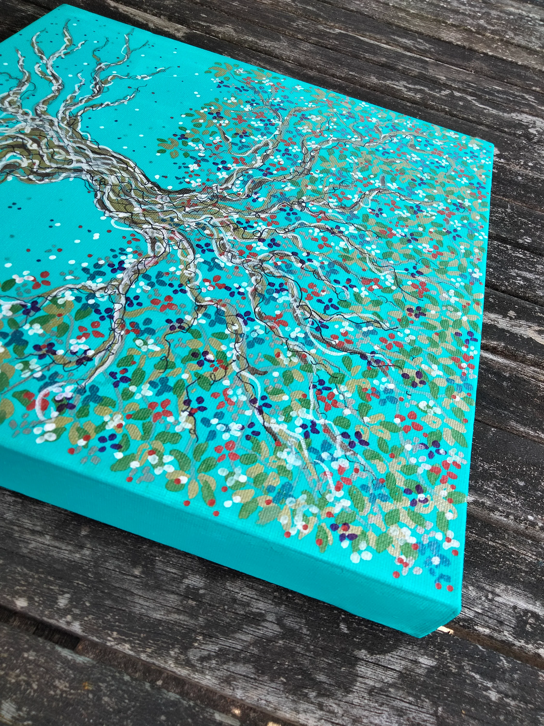 Arbre de vie fleuri multicolore et brillant, décoration murale
